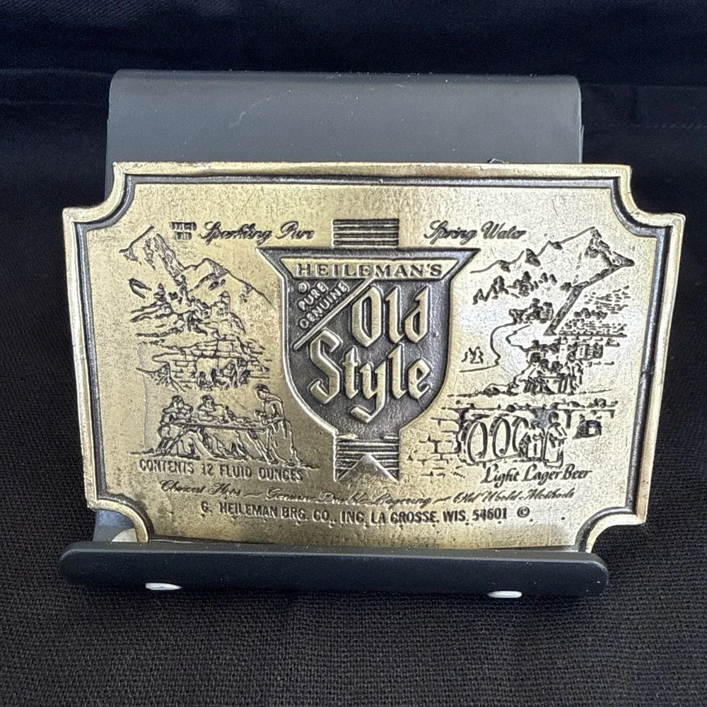 Heileman's Old Style Beer Belt Metal Brass Buckle Collectible Late 1970s Vintage